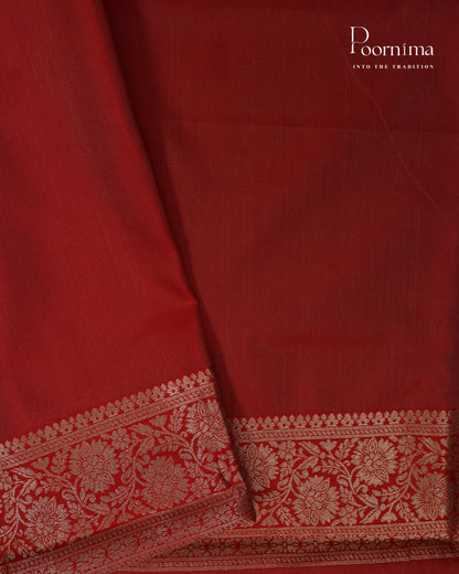 CREAM &amp; RED - BANARASI CHANDERI SAREE WITH ALLOVER FLORAL ZARI AND MEENAKARI WORK