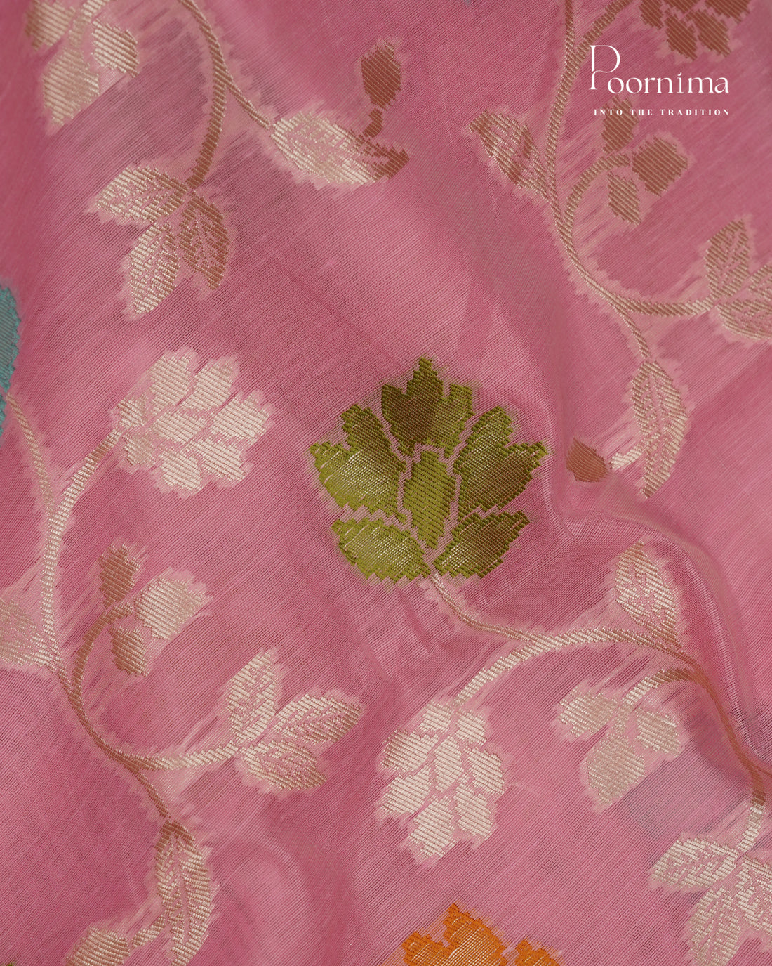 PEACH - BANARASI CHANDERI SAREE WITH ALLOVER FLORAL ZARI AND MEENAKARI WORK