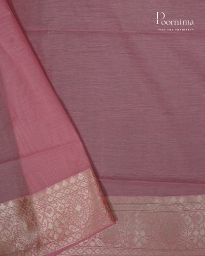 PEACH - BANARASI CHANDERI SAREE WITH ALLOVER FLORAL ZARI AND MEENAKARI WORK