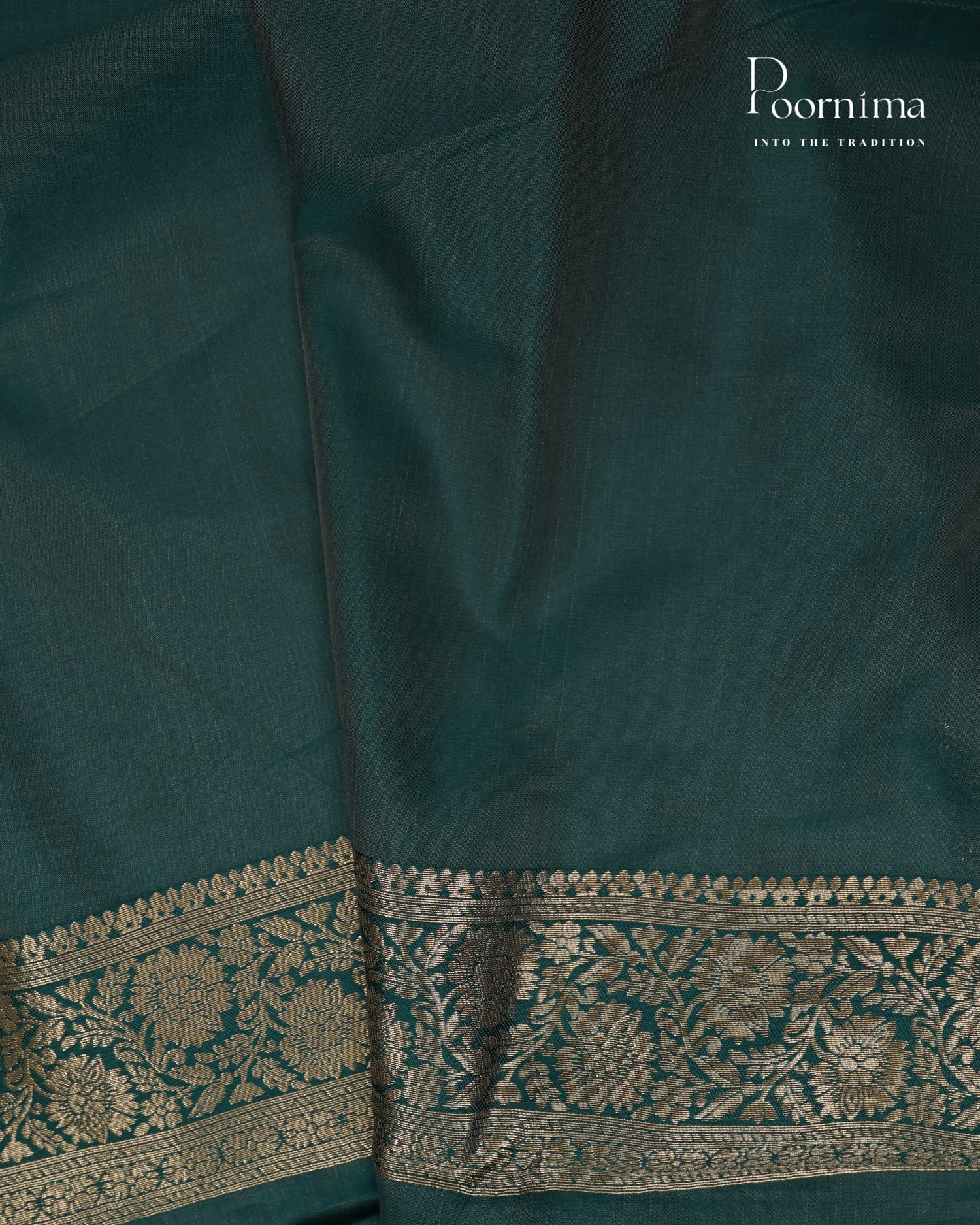 SEA GREEN &amp; DARK GREEN - BANARASI CHANDERI SAREE WITH ALLOVER FLORAL ZARI AND MEENAKARI WORK