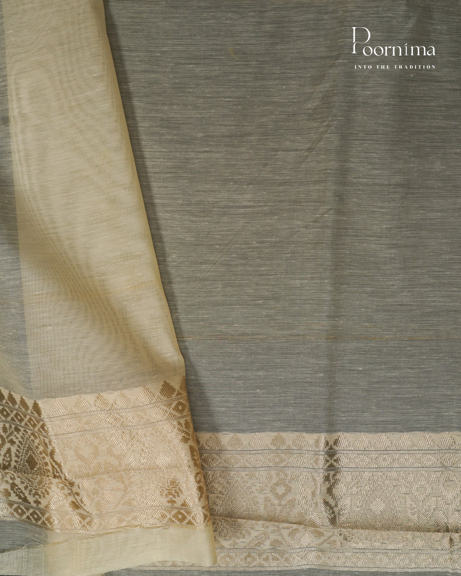 BEIGE - BANARASI CHANDERI SAREE WITH ALLOVER FLORAL ZARI AND MEENAKARI WORK