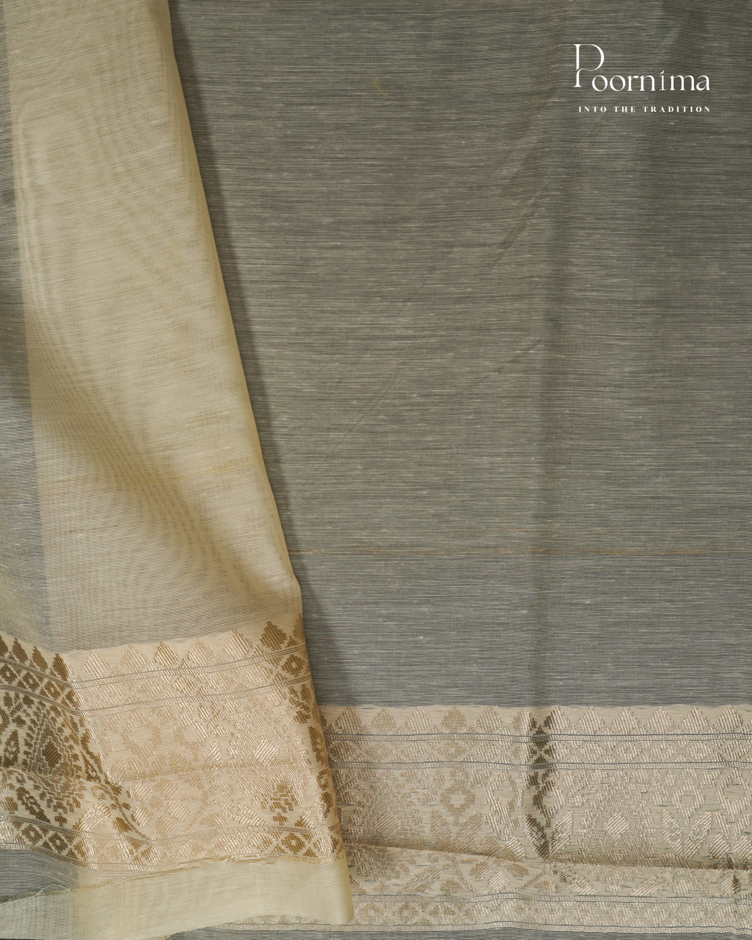 BEIGE - BANARASI CHANDERI SAREE WITH ALLOVER FLORAL ZARI AND MEENAKARI WORK