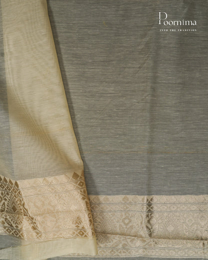 BEIGE - BANARASI CHANDERI SAREE WITH ALLOVER FLORAL ZARI AND MEENAKARI WORK