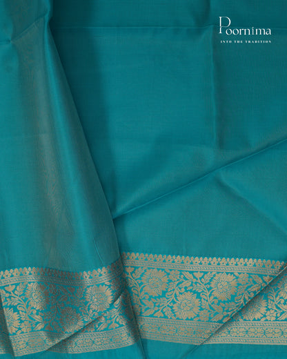 YELLOW &amp; BLUE - BANARASI CHANDERI SAREE WITH ALLOVER FLORAL ZARI AND MEENAKARI WORK
