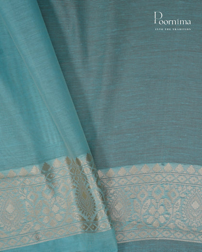 SKY BLUE - BANARASI CHANDERI SAREE WITH ALLOVER FLORAL ZARI AND MEENAKARI WORK