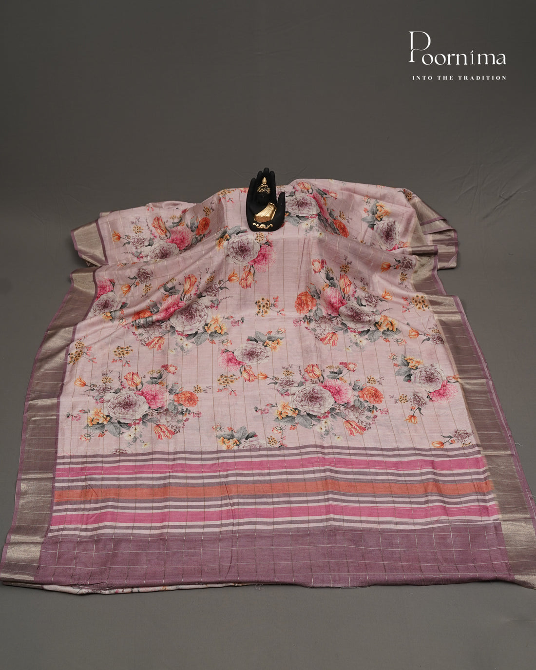 PINK &amp; ONION PINK - SEMI TUSSAR SAREE WITH ALLOVER  PRINT, ZARI CHECKS AND ZARI BORDER