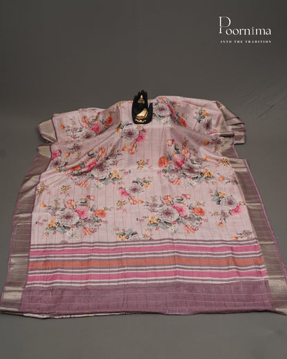 PINK &amp; ONION PINK - SEMI TUSSAR SAREE WITH ALLOVER  PRINT, ZARI CHECKS AND ZARI BORDER