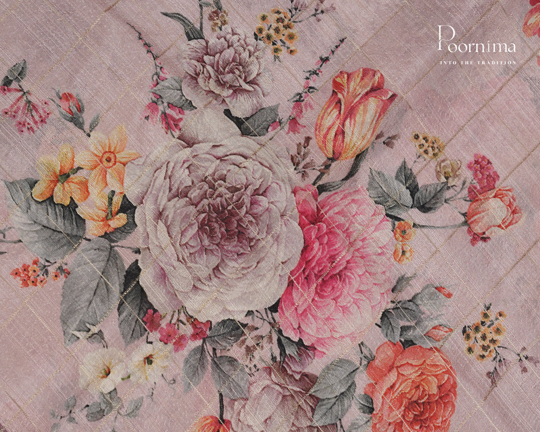 PINK & ONION PINK - SEMI TUSSAR SAREE WITH ALLOVER  PRINT, ZARI CHECKS AND ZARI BORDER