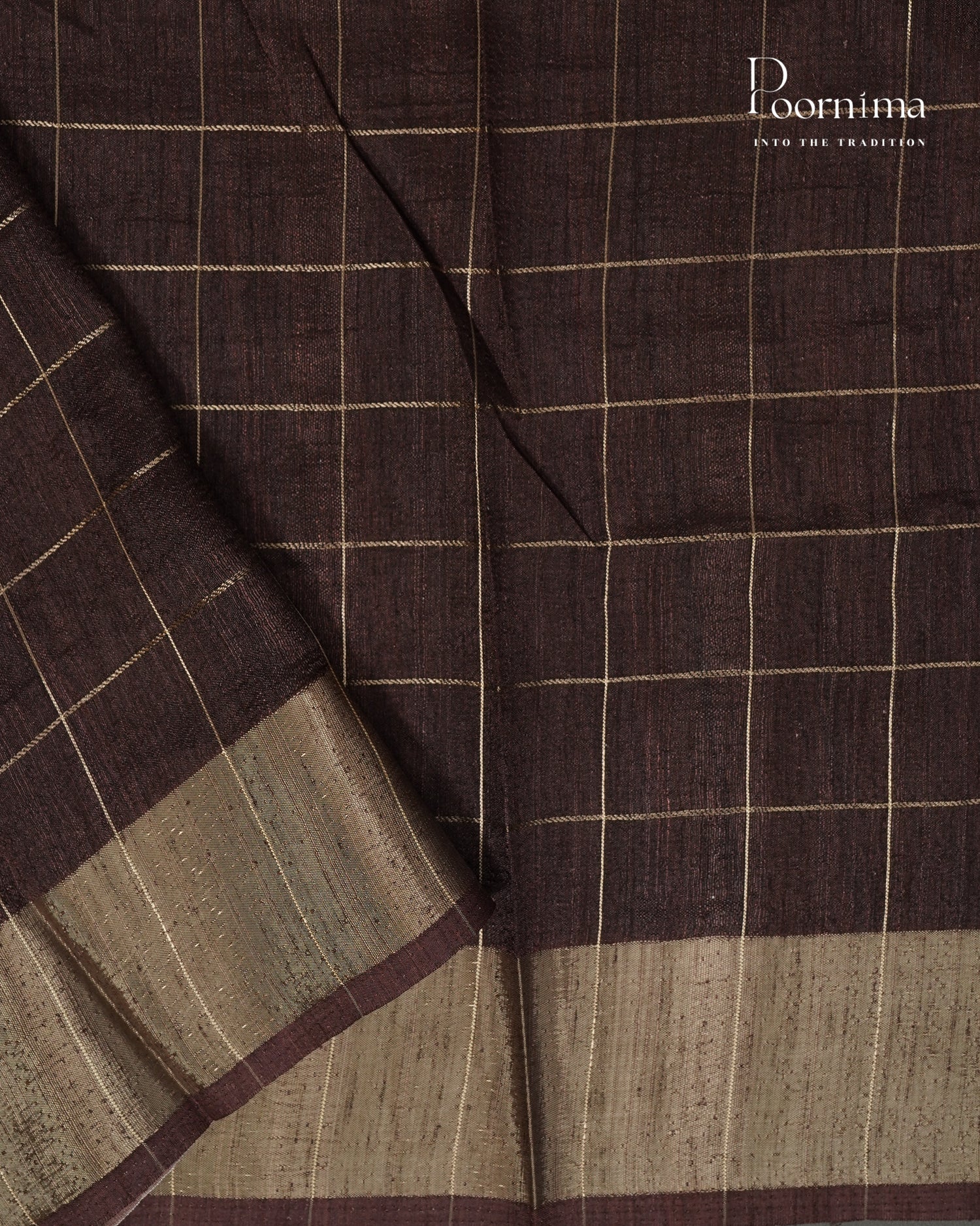 MAROON &amp; BROWN - SEMI TUSSAR SAREE WITH ALLOVER PRINT, ZARI CHECKS AND ZARI BORDER