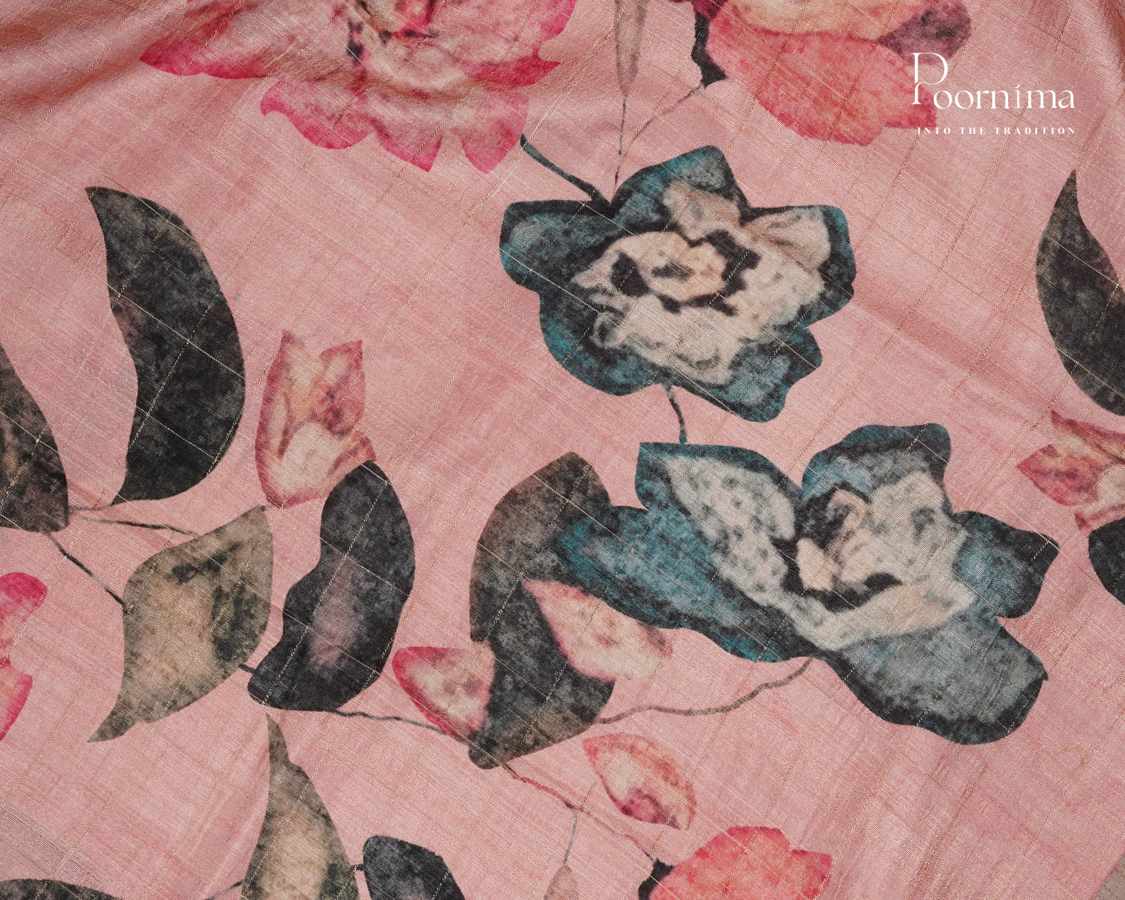 PEACH &amp; ONION PINK - SEMI TUSSAR SAREE WITH ALLOVER PRINT, ZARI CHECKS AND ZARI BORDER