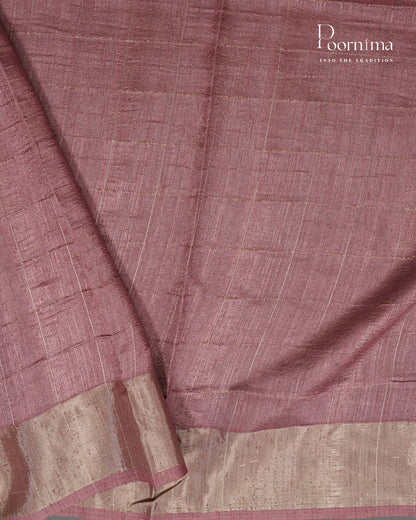 PEACH &amp; ONION PINK - SEMI TUSSAR SAREE WITH ALLOVER PRINT, ZARI CHECKS AND ZARI BORDER