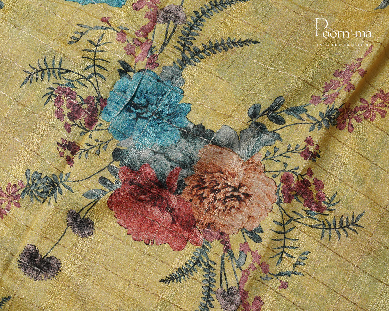 LEMON YELLOW &amp; MUSTARD YELLOW - SEMI TUSSAR SAREE WITH ALLOVER PRINT, ZARI CHECKS AND ZARI BORDER