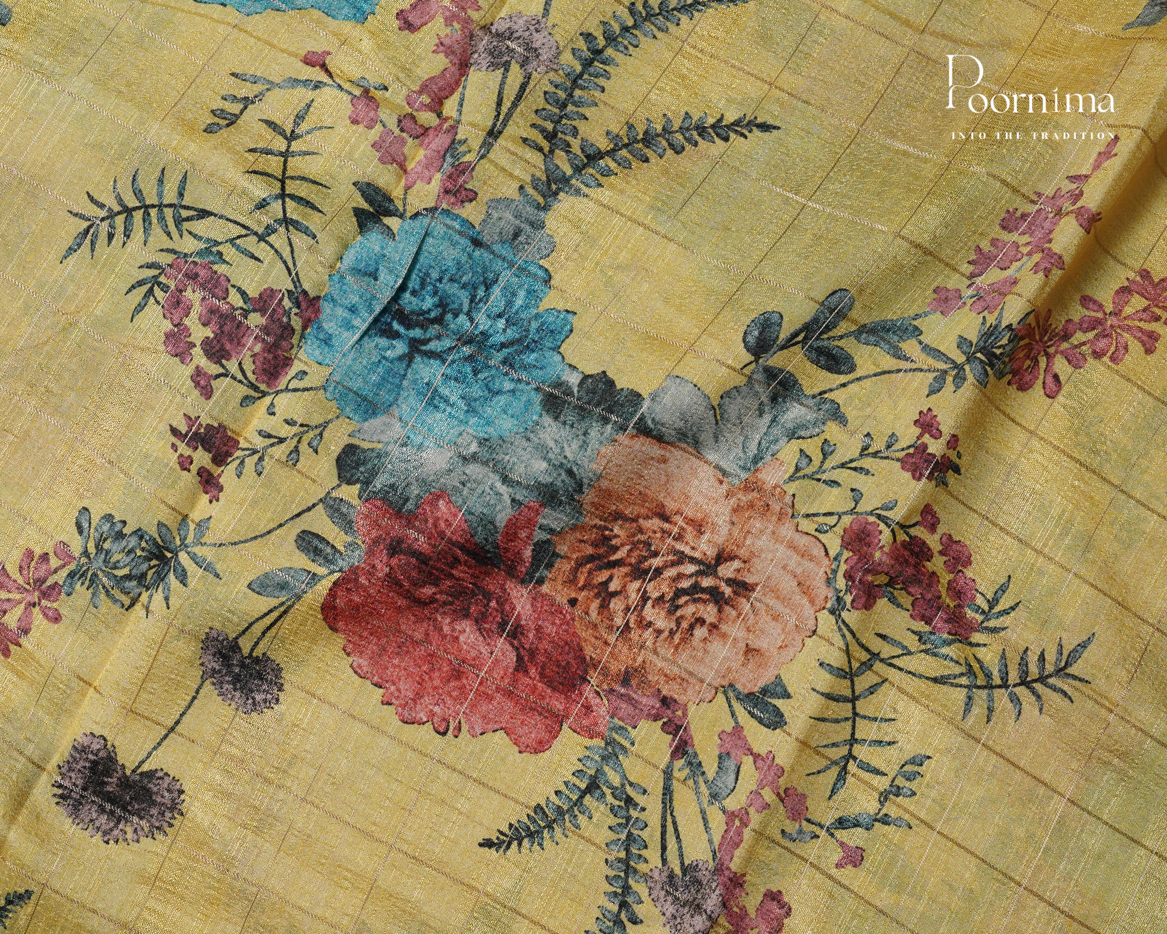 LEMON YELLOW &amp; MUSTARD YELLOW - SEMI TUSSAR SAREE WITH ALLOVER PRINT, ZARI CHECKS AND ZARI BORDER