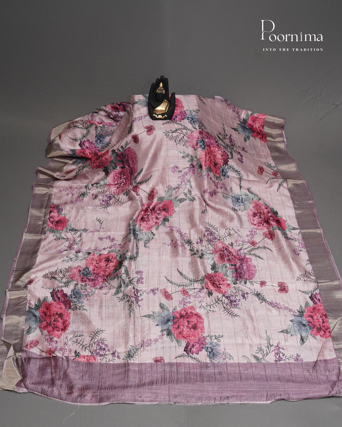 BABY PINK & ONION PINK - SEMI TUSSAR SAREE WITH ALLOVER PRINT, ZARI CHECKS AND ZARI BORDER