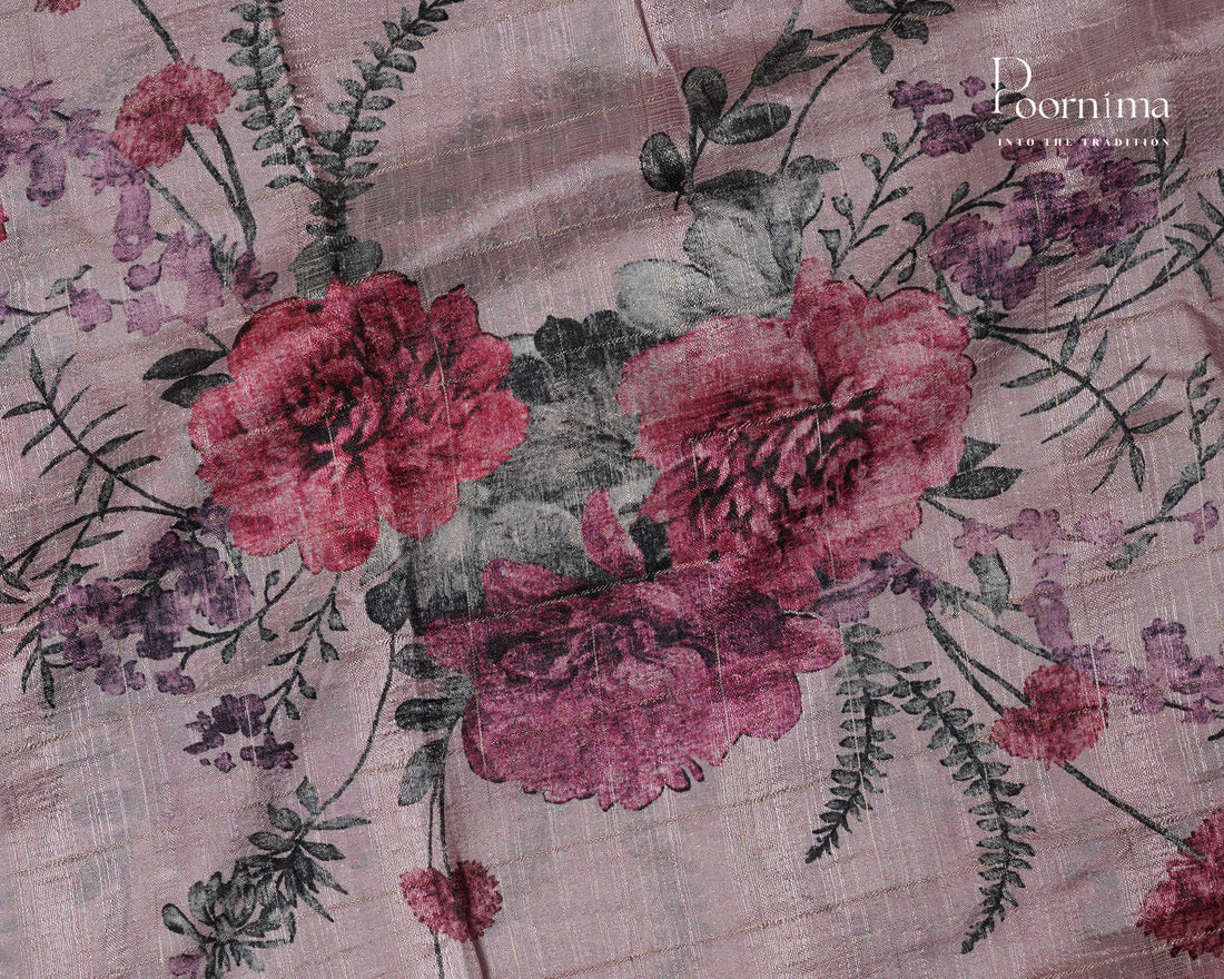 BABY PINK & ONION PINK - SEMI TUSSAR SAREE WITH ALLOVER PRINT, ZARI CHECKS AND ZARI BORDER