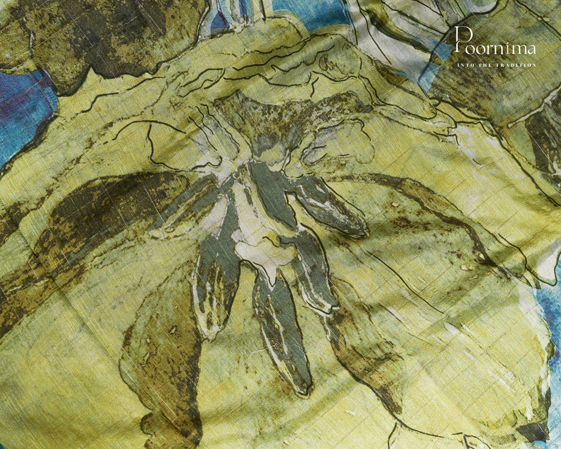 PISTA GREEN & BLUE - SEMI TUSSAR SAREE WITH ALLOVER PRINT, ZARI CHECKS AND ZARI BORDER