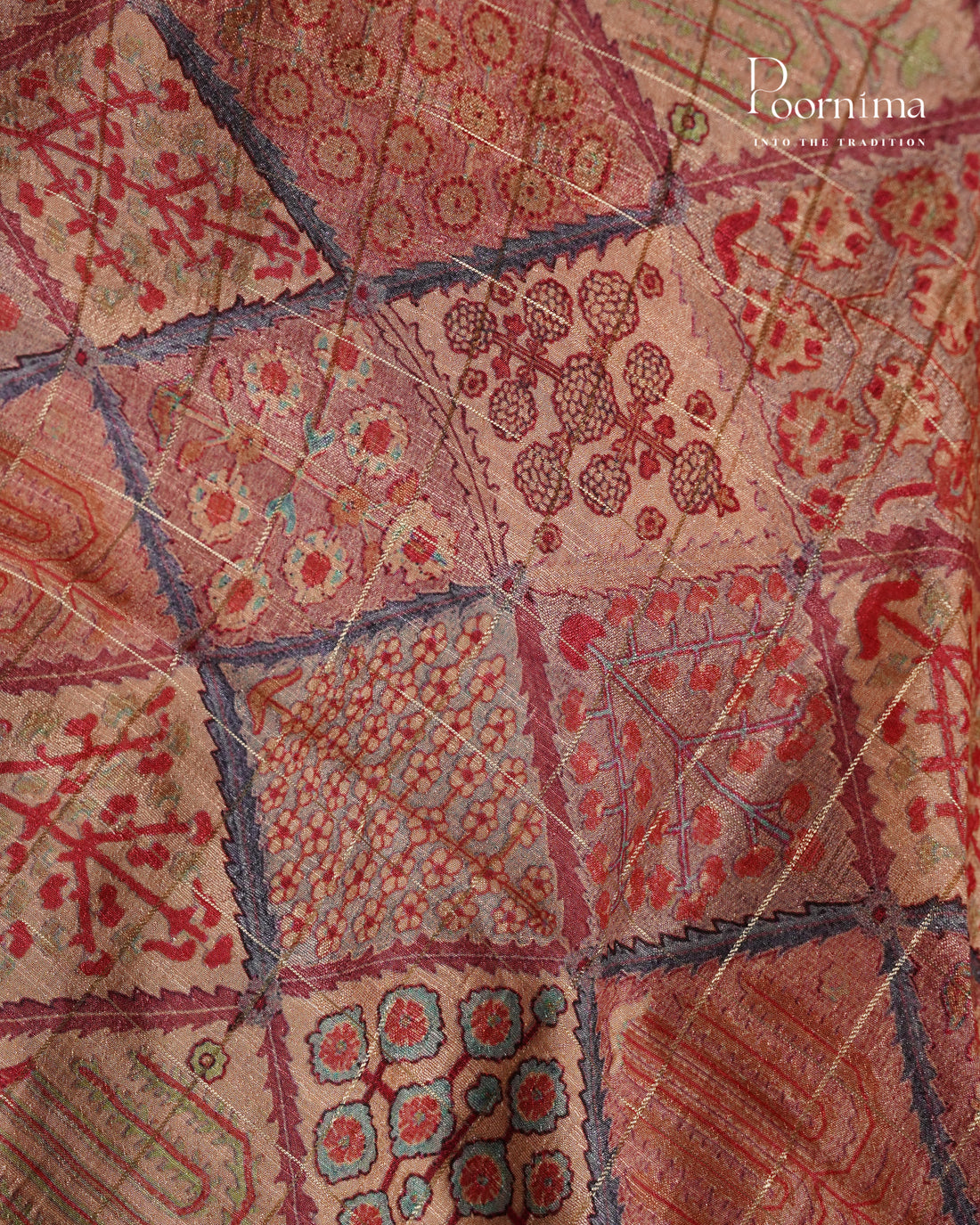 PEACH - SEMI TUSSAR SAREE WITH ALLOVER PRINT, ZARI CHECKS AND ZARI BORDER