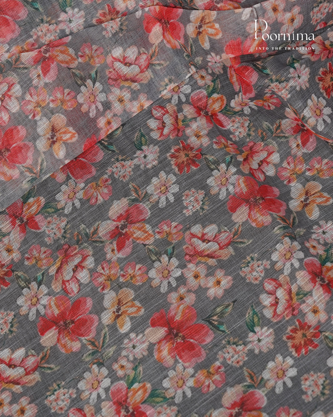 GREY - LINEN SAREE WITH ALLOVER DIGITAL PRINT AND ZARI BORDER