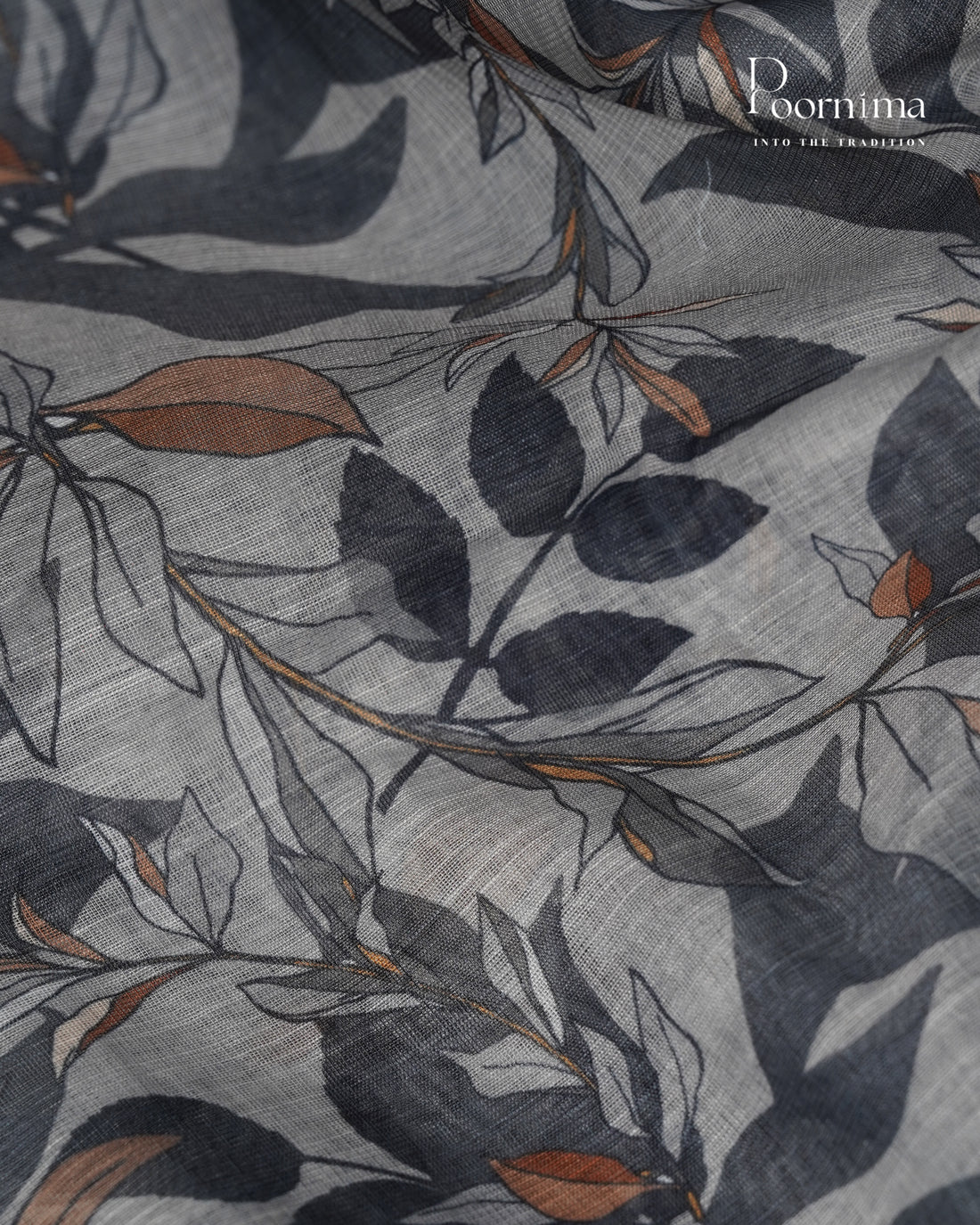 DARK GREY - LINEN SAREE WITH ALLOVER DIGITAL PRINT AND ZARI BORDER