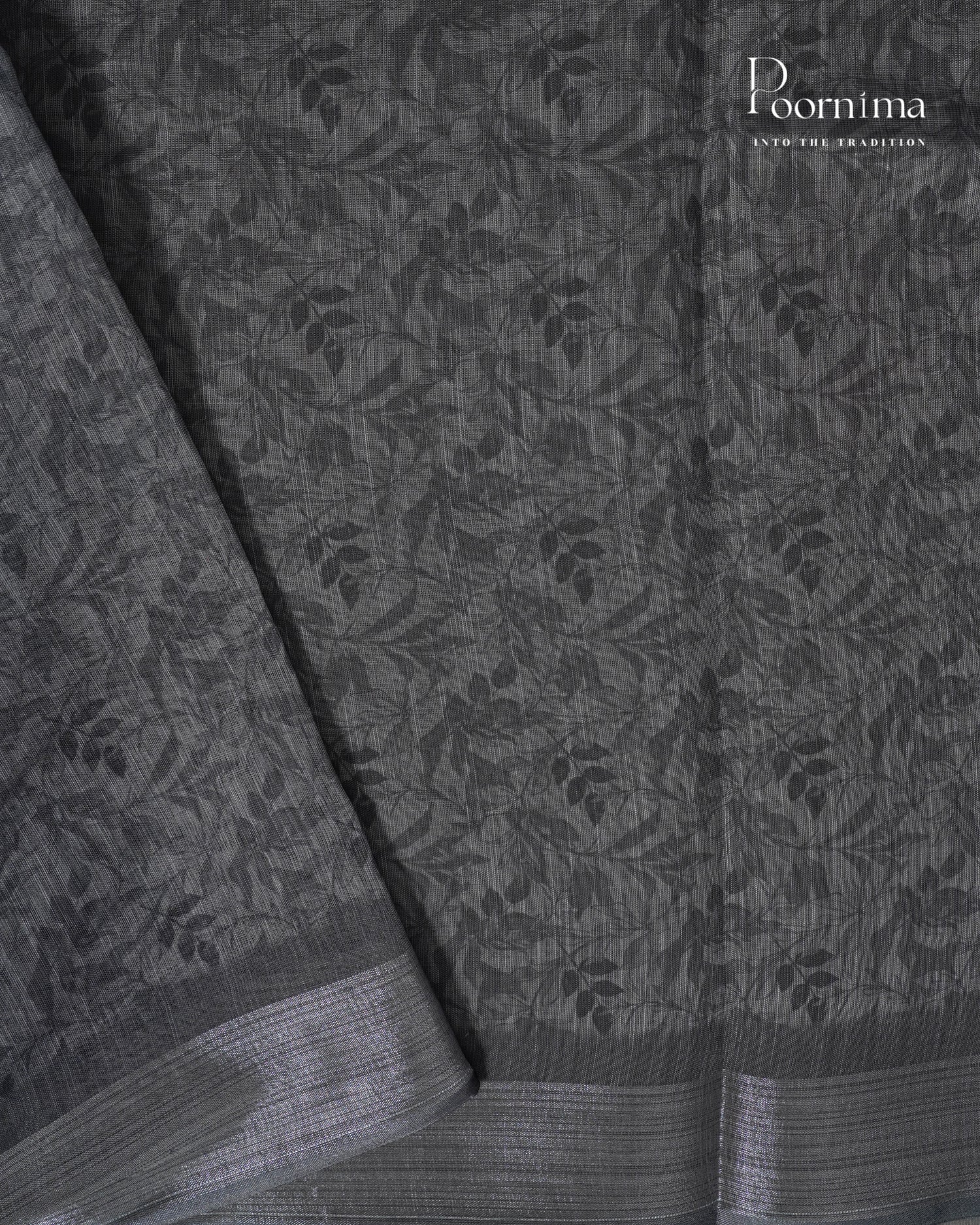 DARK GREY - LINEN SAREE WITH ALLOVER DIGITAL PRINT AND ZARI BORDER