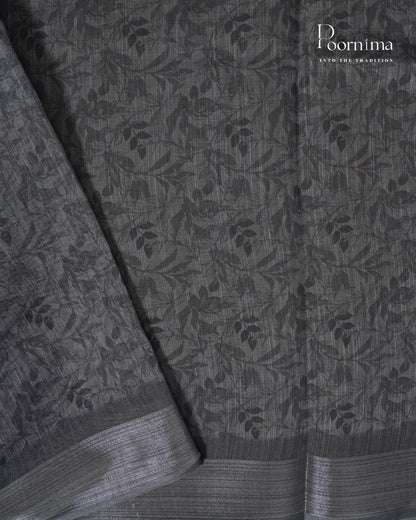 DARK GREY - LINEN SAREE WITH ALLOVER DIGITAL PRINT AND ZARI BORDER