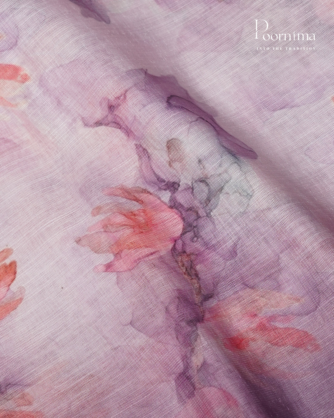 PINK &amp; PURPLE - LINEN SAREE WITH ALLOVER DIGITAL PRINT AND ZARI BORDER