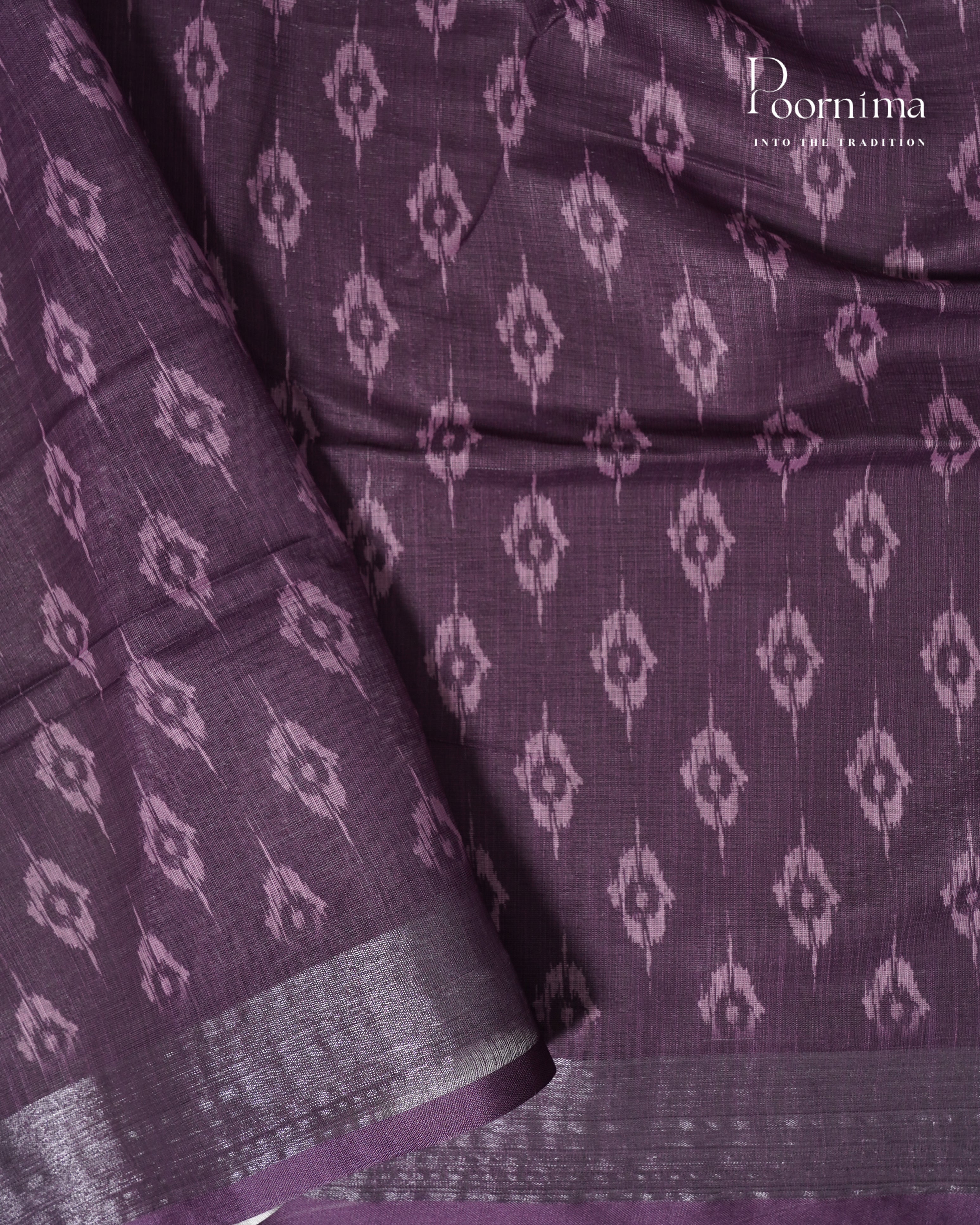 PINK &amp; PURPLE - LINEN SAREE WITH ALLOVER DIGITAL PRINT AND ZARI BORDER