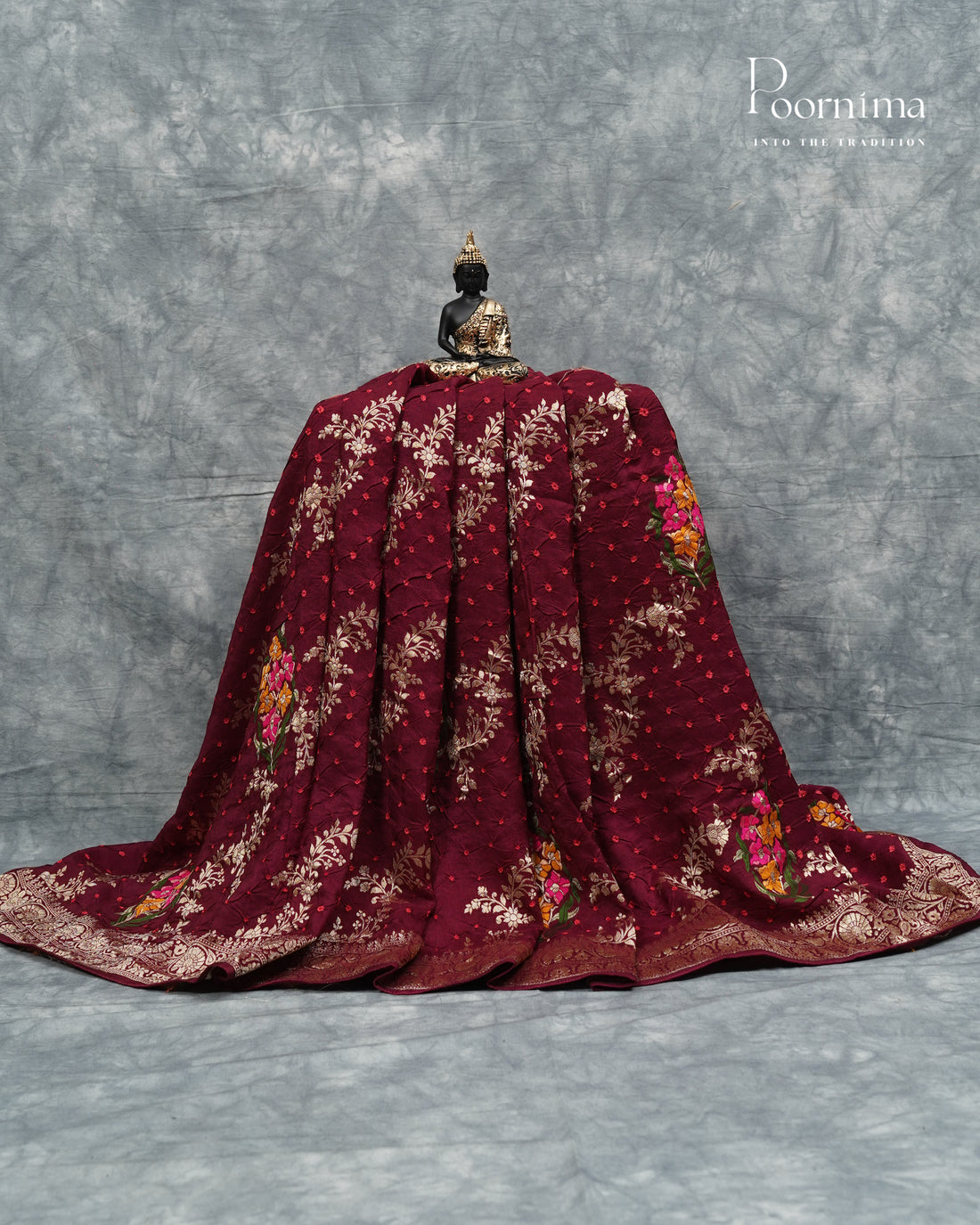 Tussar Georgette Sraee Maroon combination with Zari woven all over