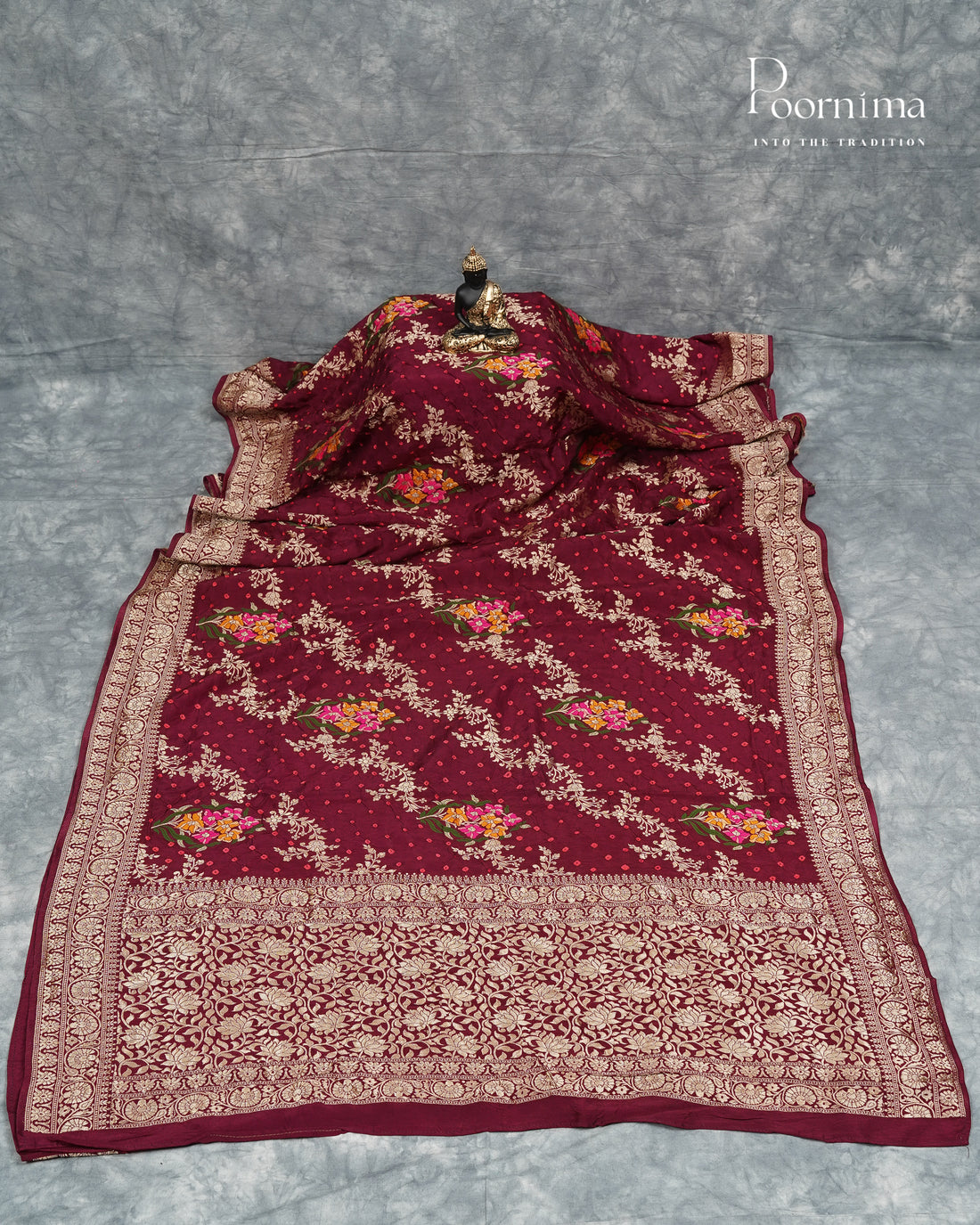 Tussar Georgette Sraee Maroon combination with Zari woven all over