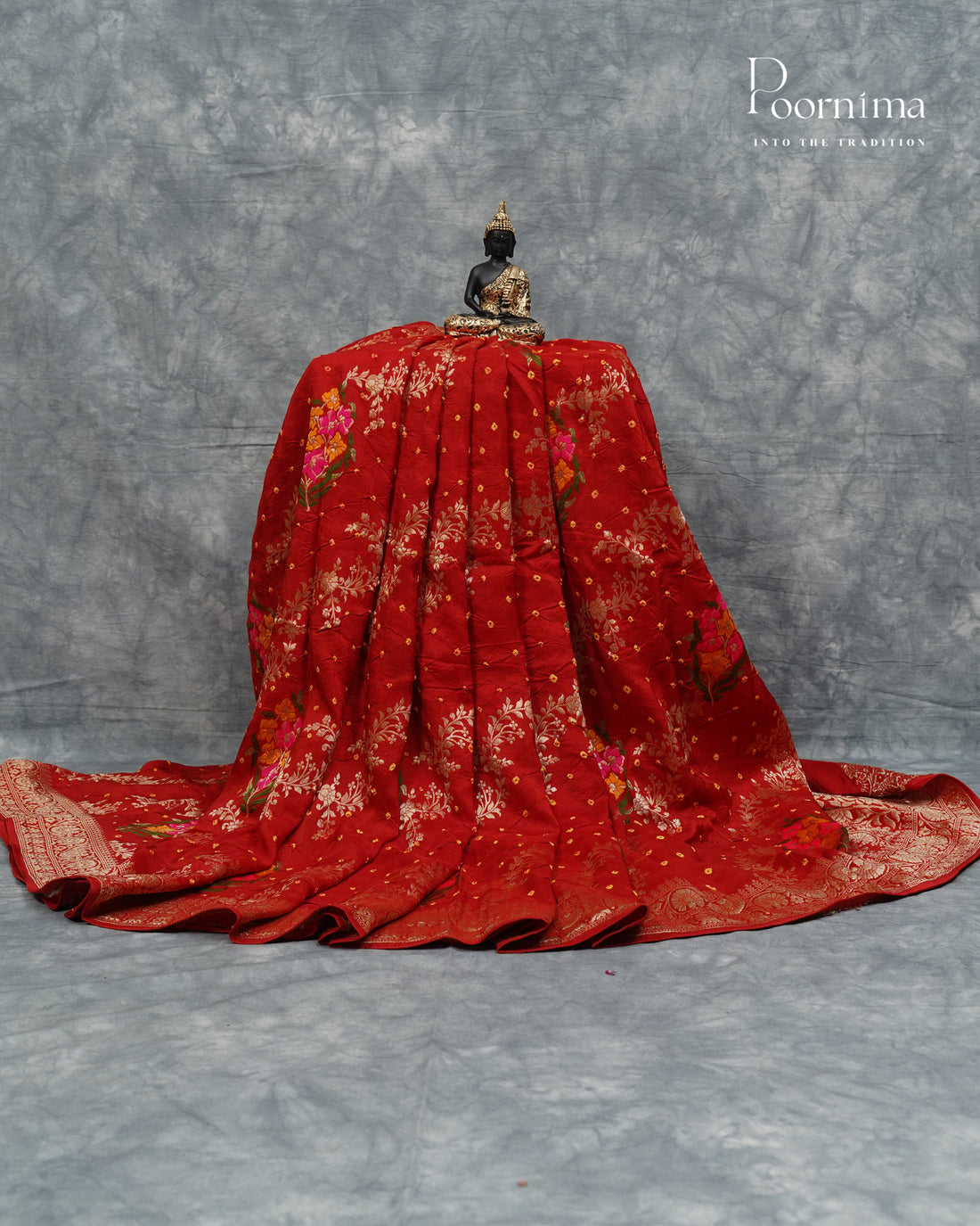 Tussar Georgette Sraee Red combination with zari woven all over