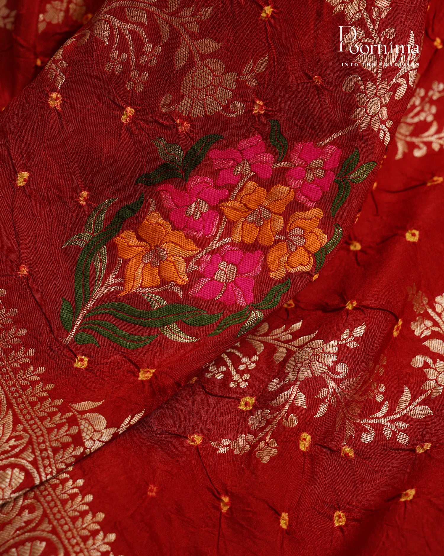 Tussar Georgette Sraee Red combination with zari woven all over