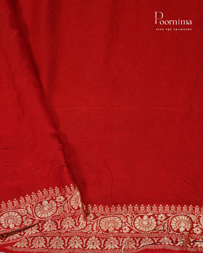 Tussar Georgette Sraee Red combination with zari woven all over