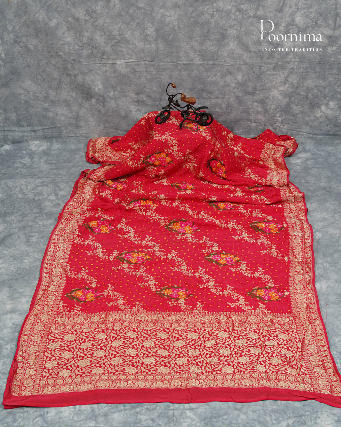 Tussar Georgette Sraee Pink combination with zari woven all over